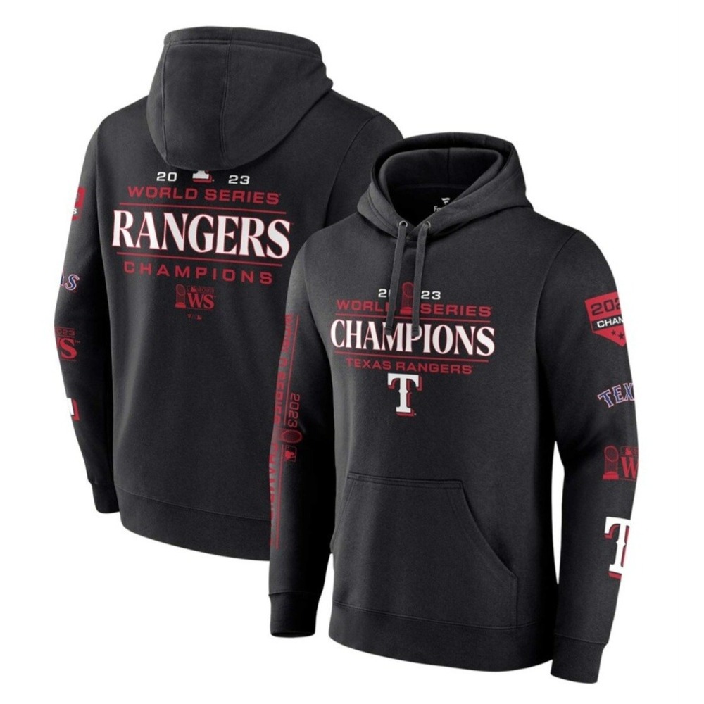 Texas Rangers Fanatics 2023 World Series Champions Hoodie Black Men 4XL